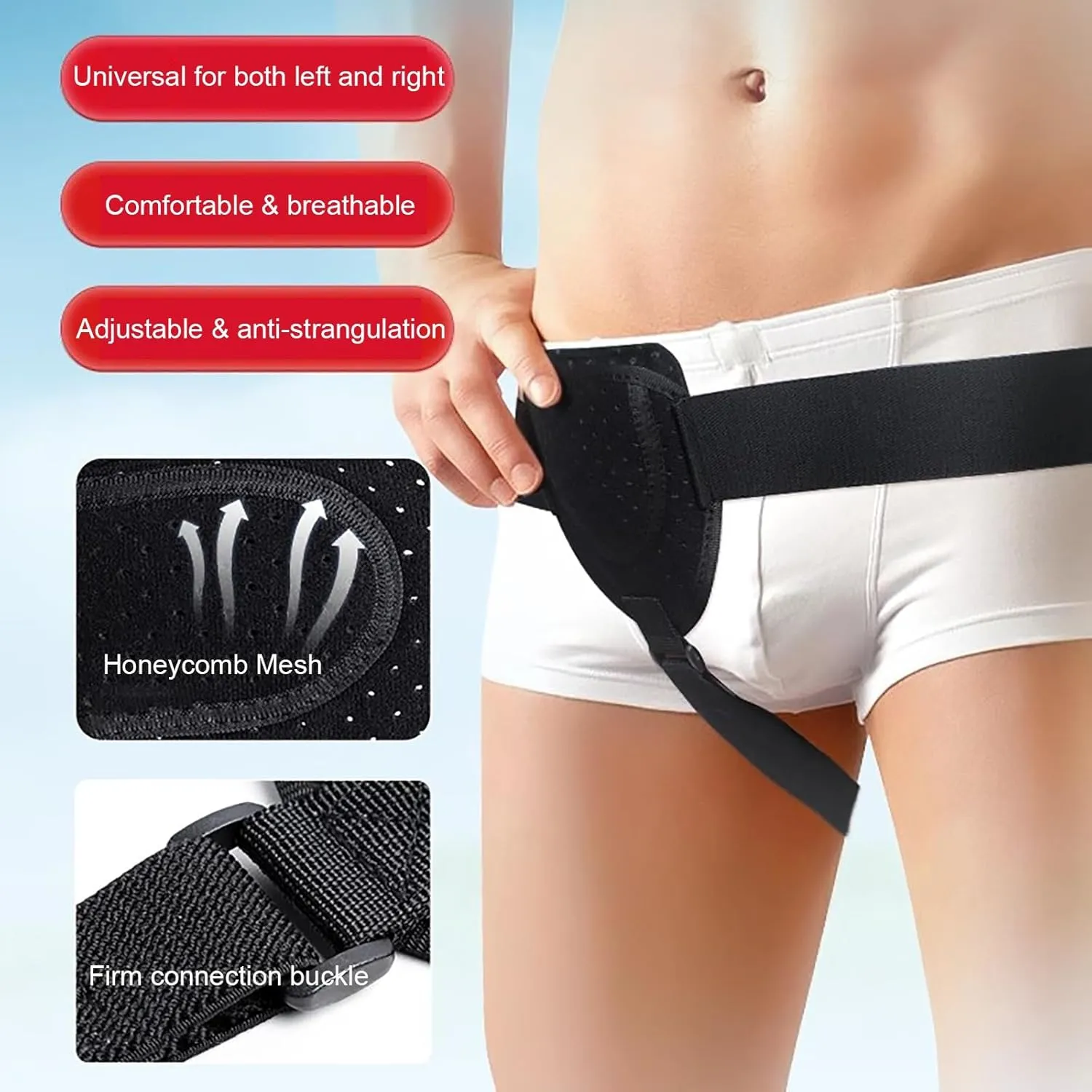 Inguinal Hernia Belt for Men and Women, Adjustable Umbilical Hernia Belt Left or Right Side, for Inguinal Groin Hernias, with Removable Compression Pad(Black)
