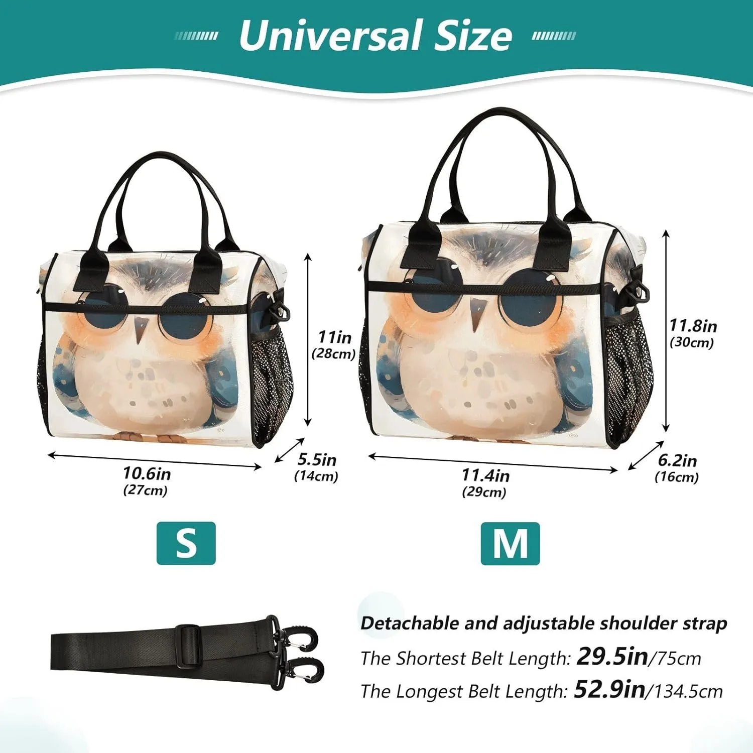 Insulated Lunch Bag Women - Sunlit Glow Cute Owl Lunch Box for Men, Leak Resistant, Adjustable Shoulder Strap, Durability Nylon, for Work, Travel, Outdoor Activities