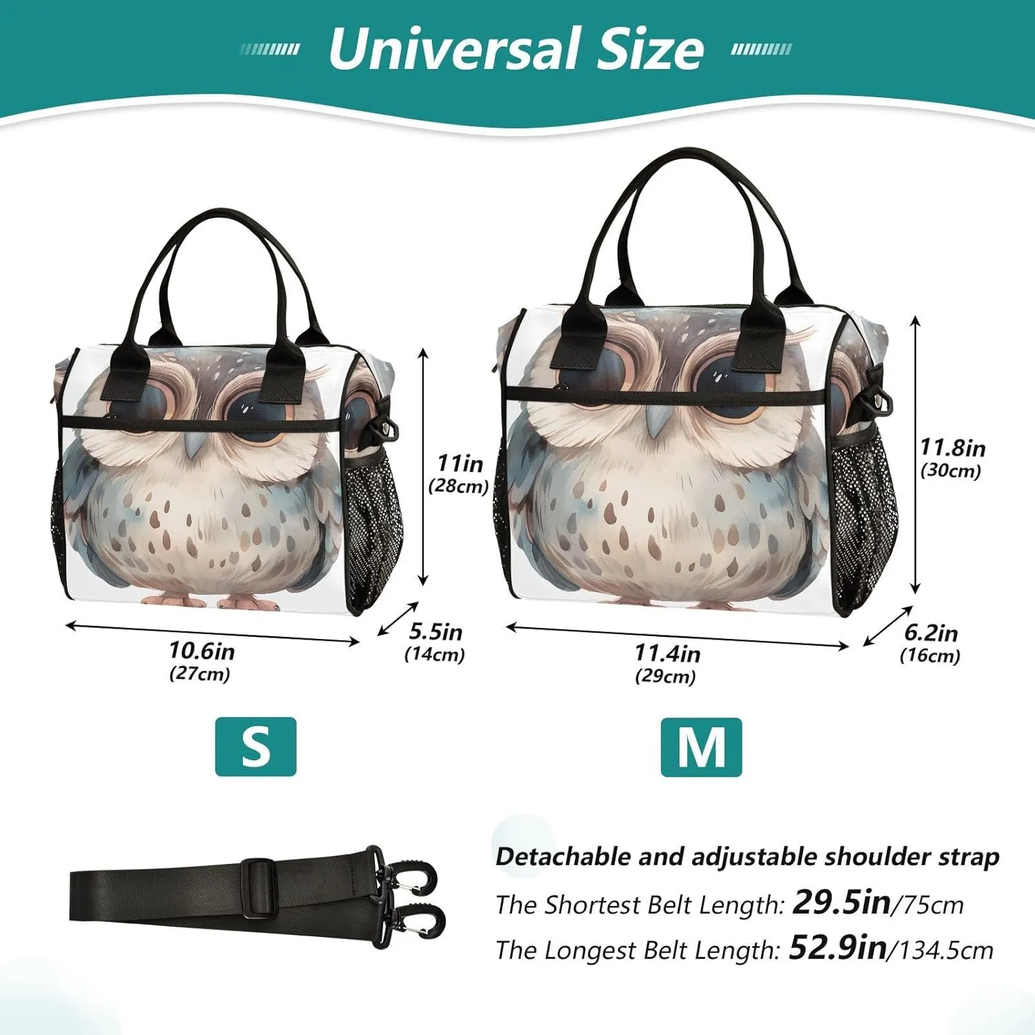 Insulated Lunch Bag Women - Sunlit Rays Cute Owl Lunch Box for Men, Leak Resistant, Adjustable Shoulder Strap, Durability Nylon, for Work, Travel, Outdoor Activities