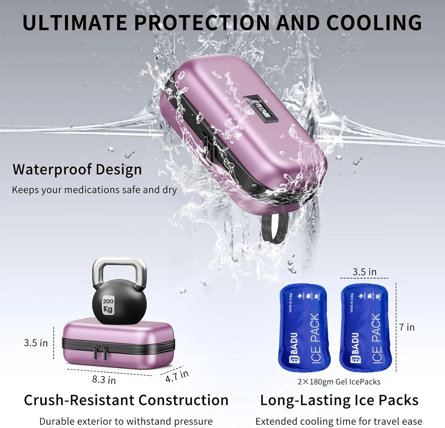 Insulin Cooler Travel Case TSA Approved Medication Cooler with Digital Temp Display 2 Ice Packs for Insulin Travel Case Diabetes Storage 4-6 Pens (Pink)