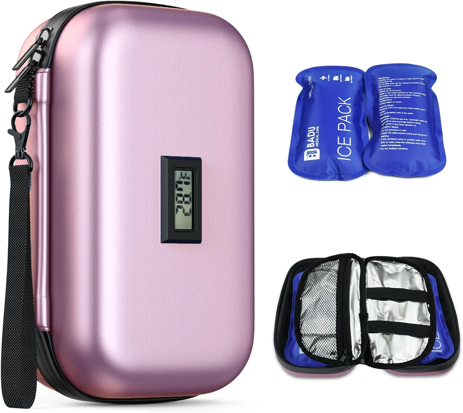Insulin Cooler Travel Case TSA Approved Medication Cooler with Digital Temp Display 2 Ice Packs for Insulin Travel Case Diabetes Storage 4-6 Pens (Pink)