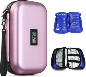 Insulin Cooler Travel Case TSA Approved Medication Cooler with Digital Temp Display 2 Ice Packs for Insulin Travel Case Diabetes Storage 4-6 Pens (Pink)