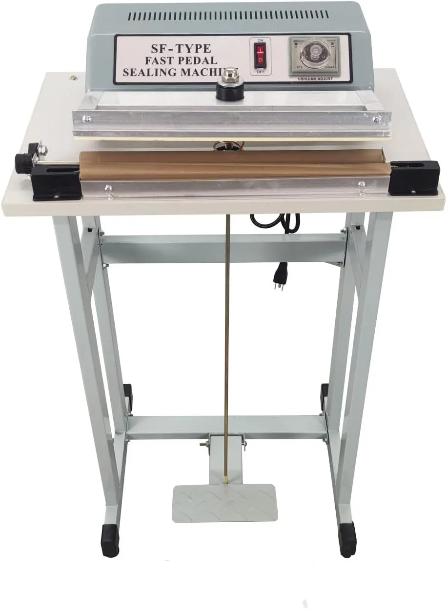 INTBUYING 110V Foot-pedal Sealing Machine with cutter Foot-pedal Sealer 3mm/0.6mm Sealing Width Fast Sealing Machine for Plastic Bag