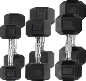 Iron Crush Hex Dumbbell Sets - Heavy Duty PVC Coated Weights, Chrome-Plated Knurled Handles, Fixed Hexagon Dumbbells Set - Workout, Body Building Home Gym Gear - Multiple Choices Available