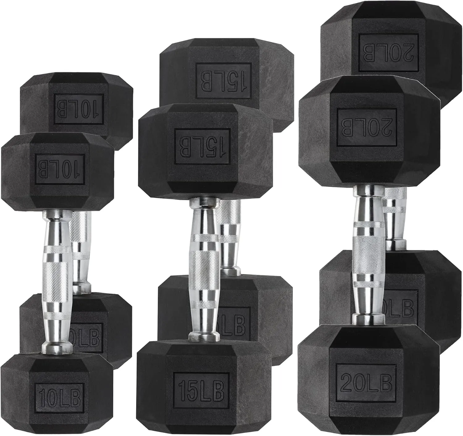 Iron Crush Hex Dumbbell Sets - Heavy Duty PVC Coated Weights, Chrome-Plated Knurled Handles, Fixed Hexagon Dumbbells Set - Workout, Body Building Home Gym Gear - Multiple Choices Available
