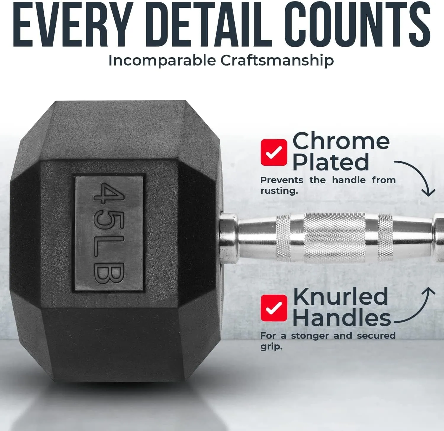 Iron Crush Hex Dumbbells - Heavy Duty PVC Coated Weights, Chrome-Plated Knurled Handles - Workout, Exercise, Lifting, Body Building Home Gym Training Gear - 3 Lb to 50Lb Options - Sold in Pairs
