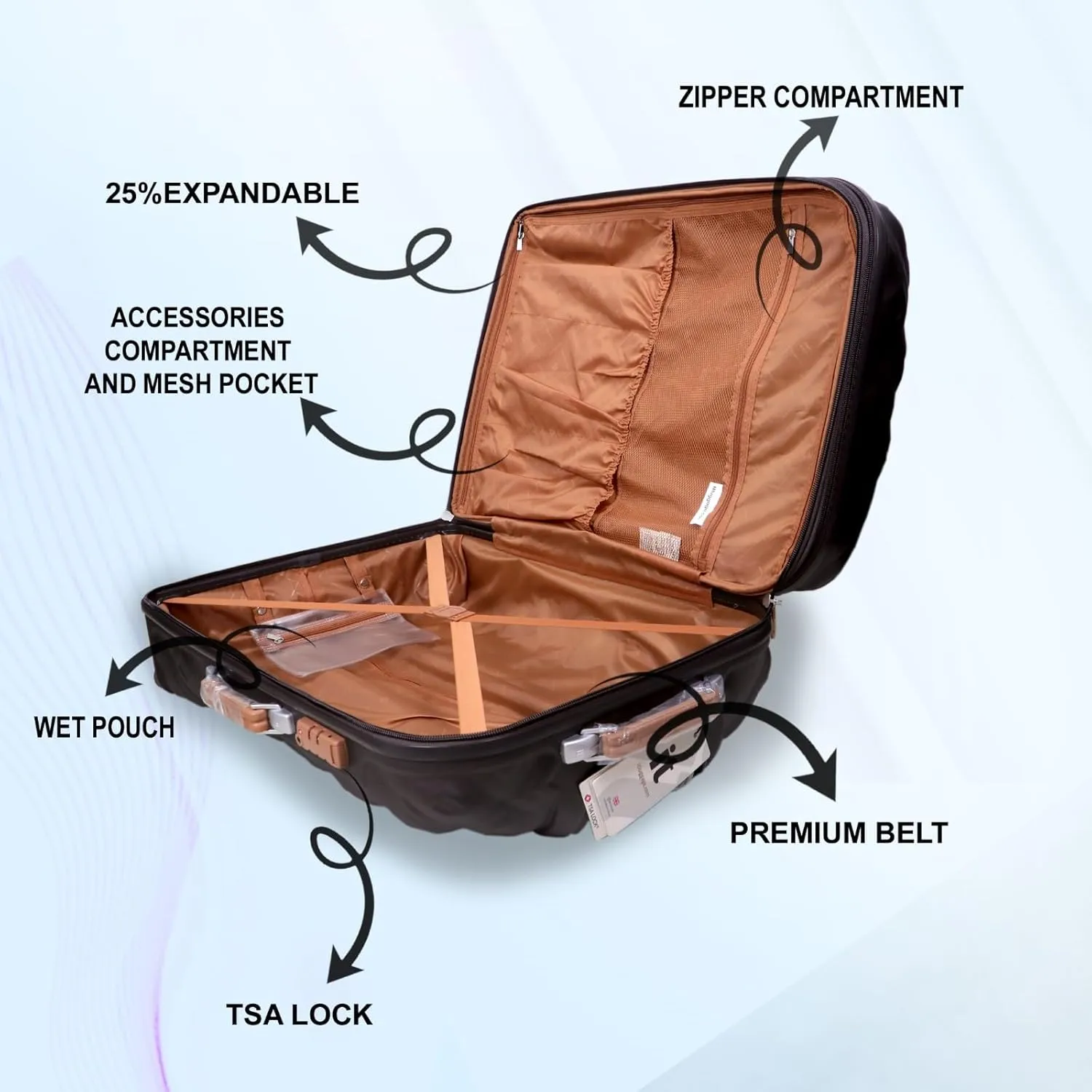 it luggage- Embellish-Brown-Combo-Medium & Small-24 & 20 inches Hardsided Expandable 8 Wheel Trolley Bag with TSA Lock & Wet Pouch Inside