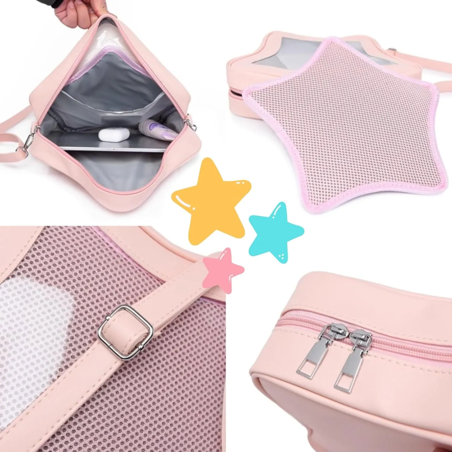 Ita Bag, Kawaii Star-Shaped Backpack – Large Capacity, Waterproof, Lightweight, Cross-body Bag (Pink)