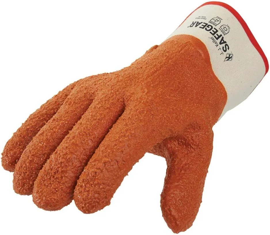 J. J. Keller & Associates, Inc. SAFEGEAR PVC Vinyl Work Gloves, 3 Pairs - EN388 Cut-Resistant Orange Textured Gloves