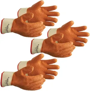 J. J. Keller & Associates, Inc. SAFEGEAR PVC Vinyl Work Gloves, 3 Pairs - EN388 Cut-Resistant Orange Textured Gloves