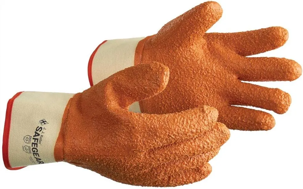 J. J. Keller & Associates, Inc. SAFEGEAR PVC Vinyl Work Gloves, 3 Pairs - EN388 Cut-Resistant Orange Textured Gloves