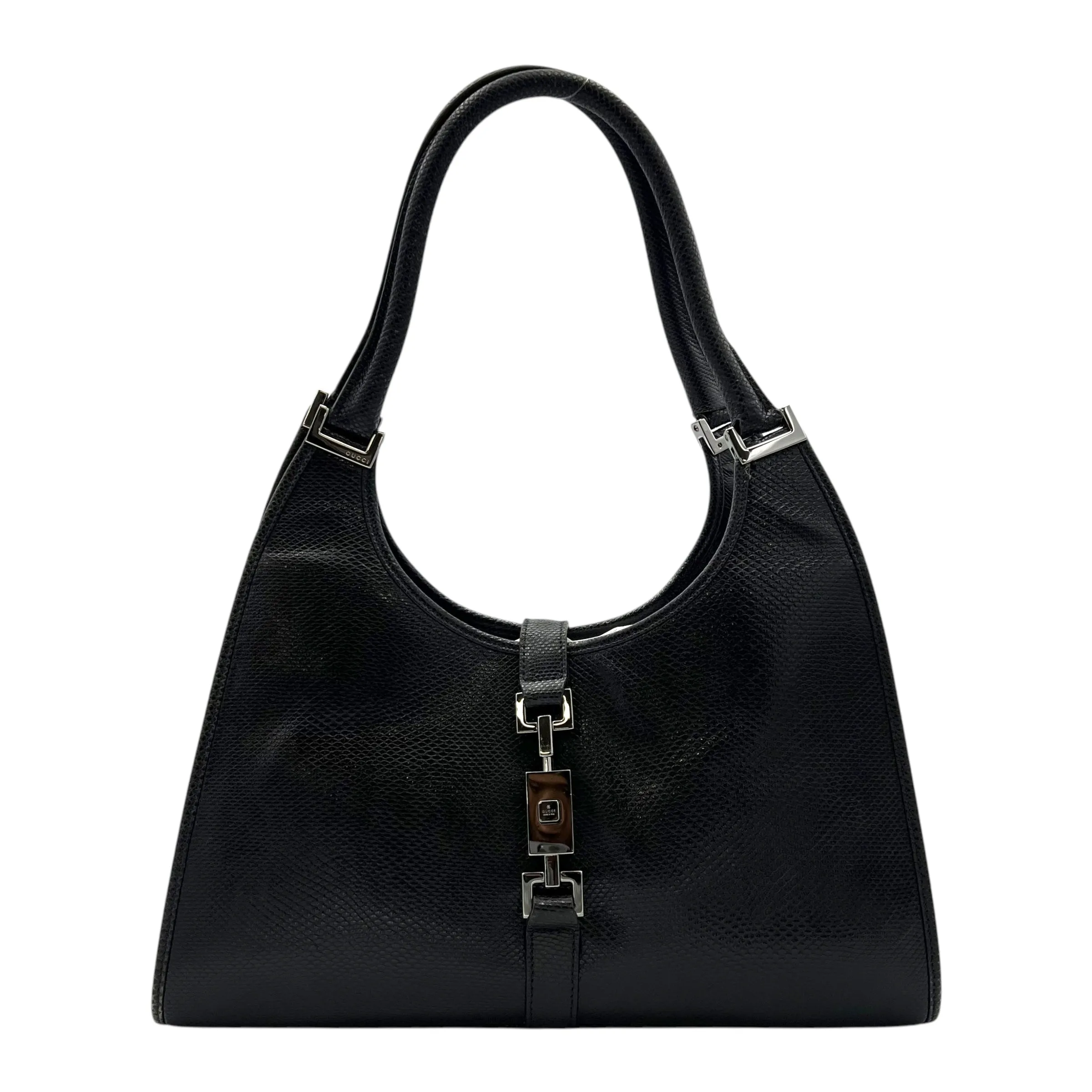 Jackie 1961 Shoulder Bag Black in Python Embossed Calfskin, Silver hardware