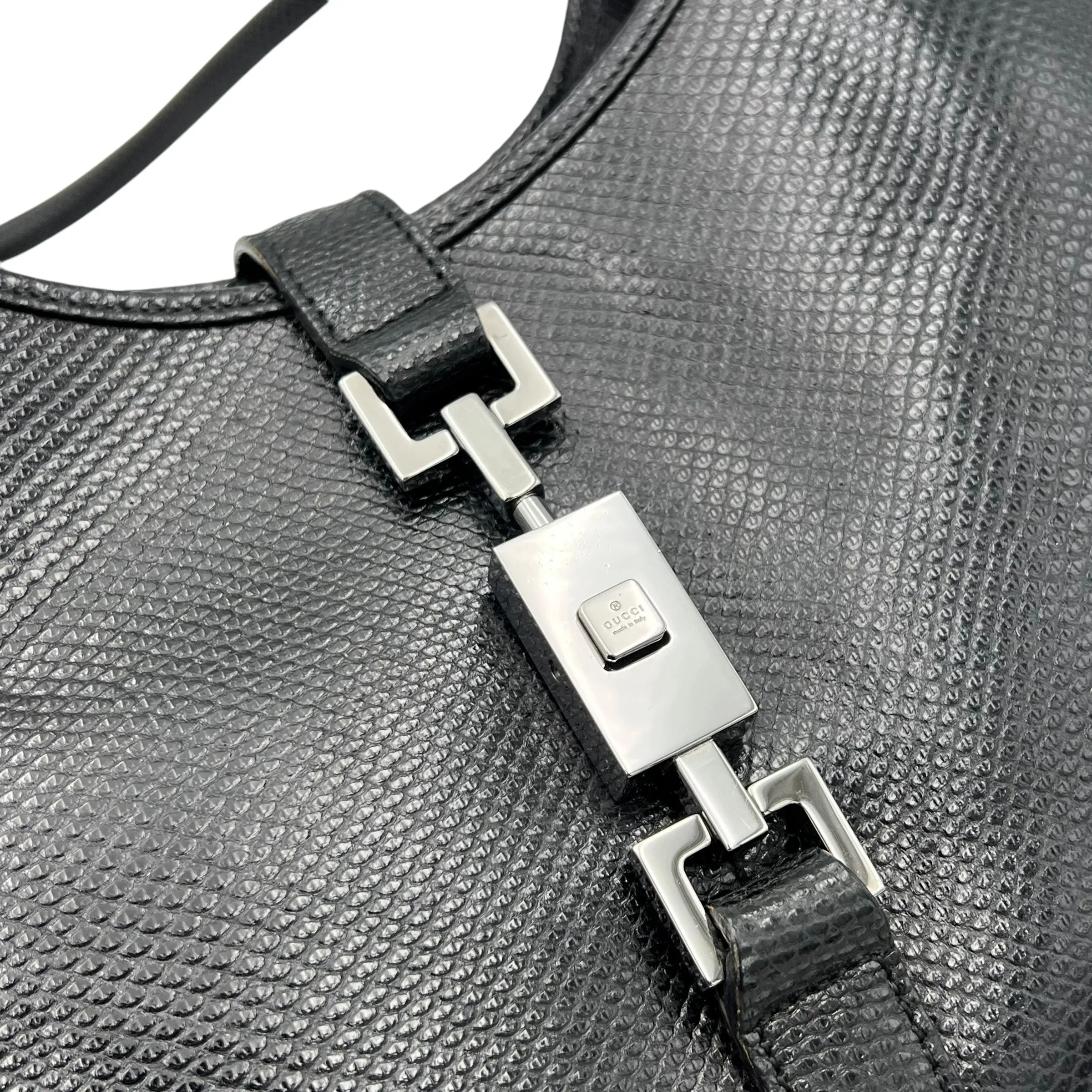 Jackie 1961 Shoulder Bag Black in Python Embossed Calfskin, Silver hardware