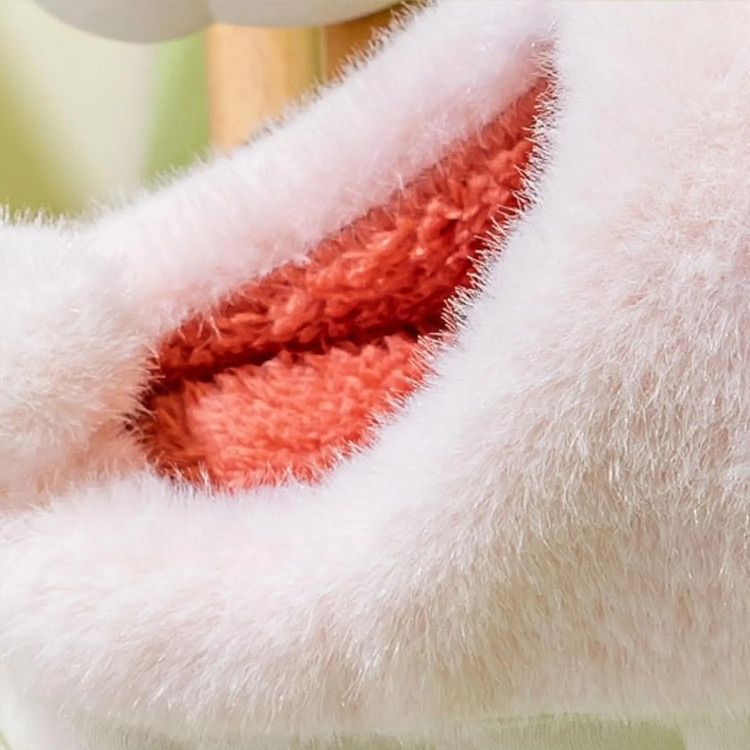 JadeRich Girls Bunny Ear Slippers Faux Fur Cute Rabbit Ear Plush Memory Foam Non Slip Winter House Shoes for Big Kids