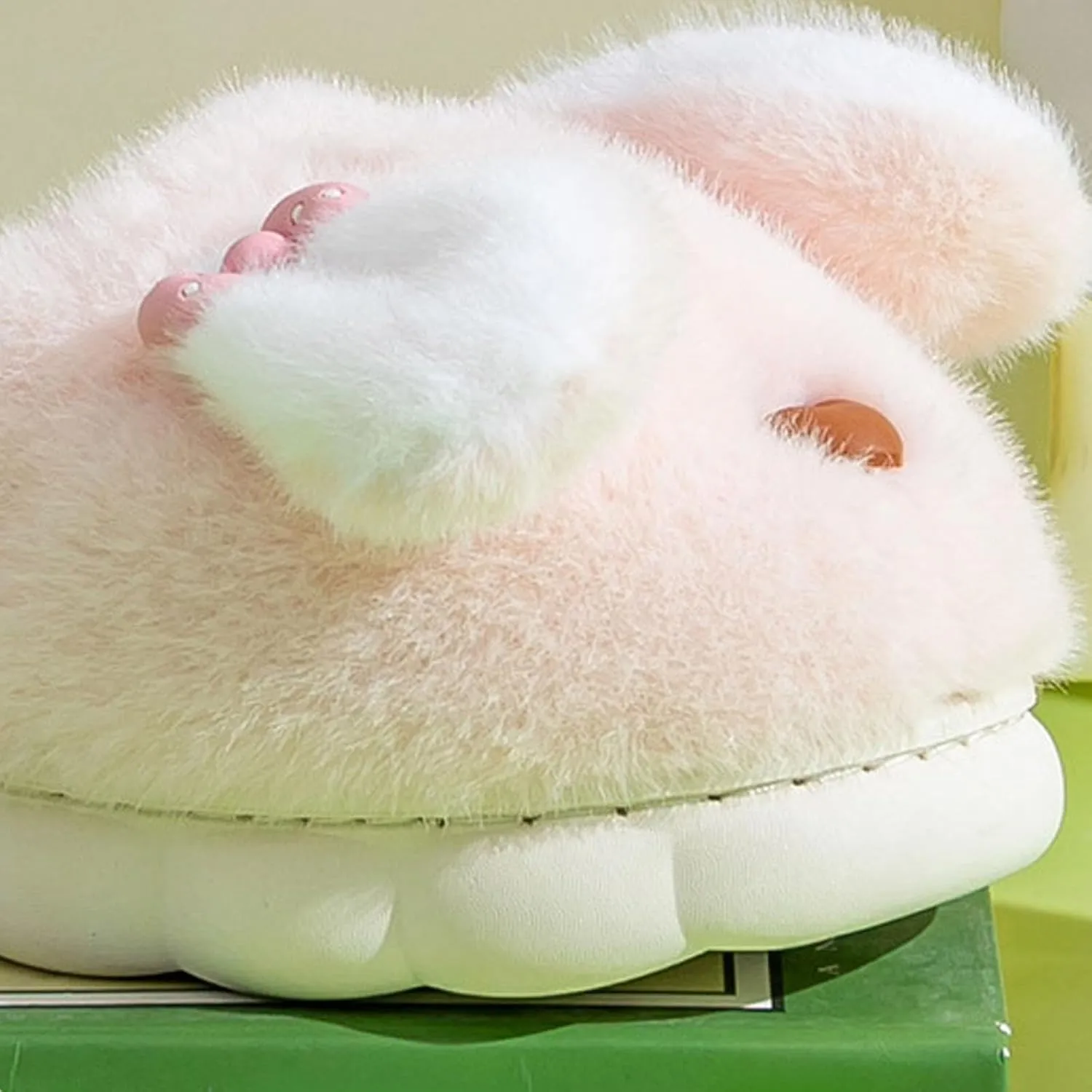 JadeRich Girls Bunny Ear Slippers Faux Fur Cute Rabbit Ear Plush Memory Foam Non Slip Winter House Shoes for Big Kids