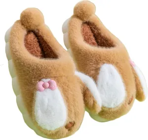 JadeRich Girls Bunny Ear Slippers Faux Fur Cute Rabbit Ear Plush Memory Foam Non Slip Winter House Shoes for Big Kids