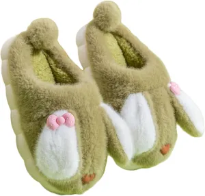 JadeRich Girls Bunny Ear Slippers Faux Fur Cute Rabbit Ear Plush Memory Foam Non Slip Winter House Shoes for Big Kids