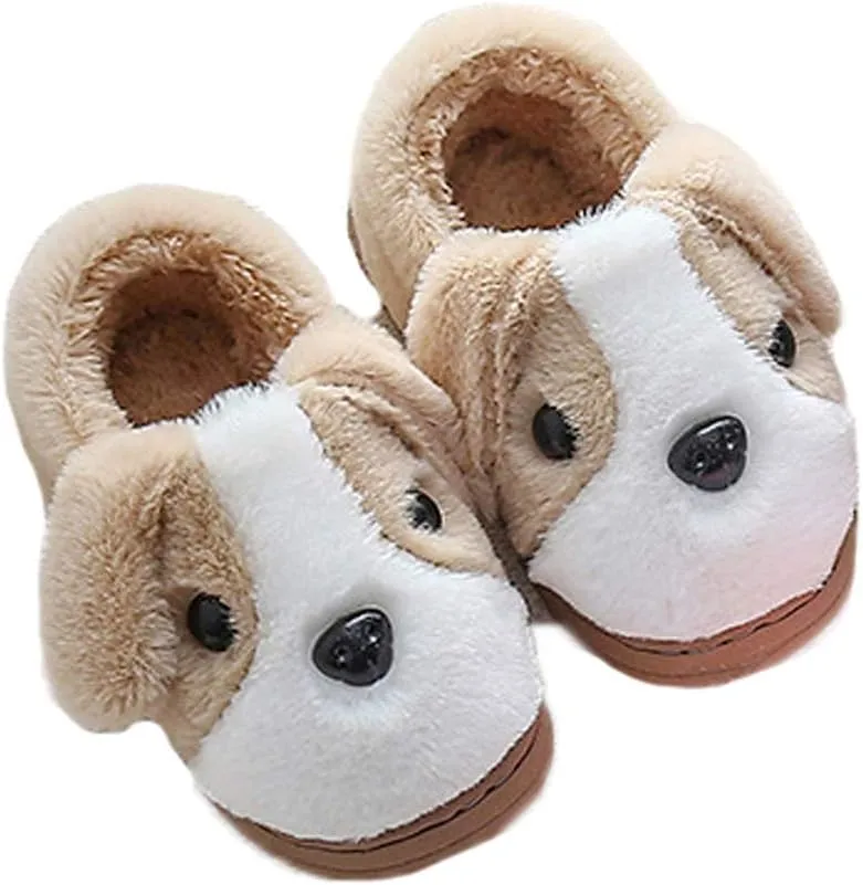 JadeRich Kids/Adults Cute Dog Pattern Fleece Indoor Outdoor Slippers Parent Child Memory Foam Non-Slip Home Shoes