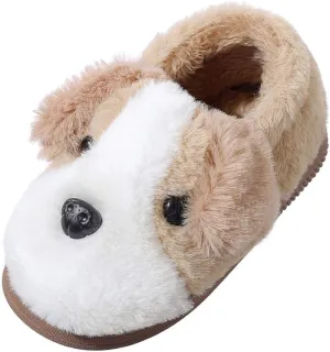 JadeRich Kids/Adults Cute Dog Pattern Fleece Indoor Outdoor Slippers Parent Child Memory Foam Non-Slip Home Shoes