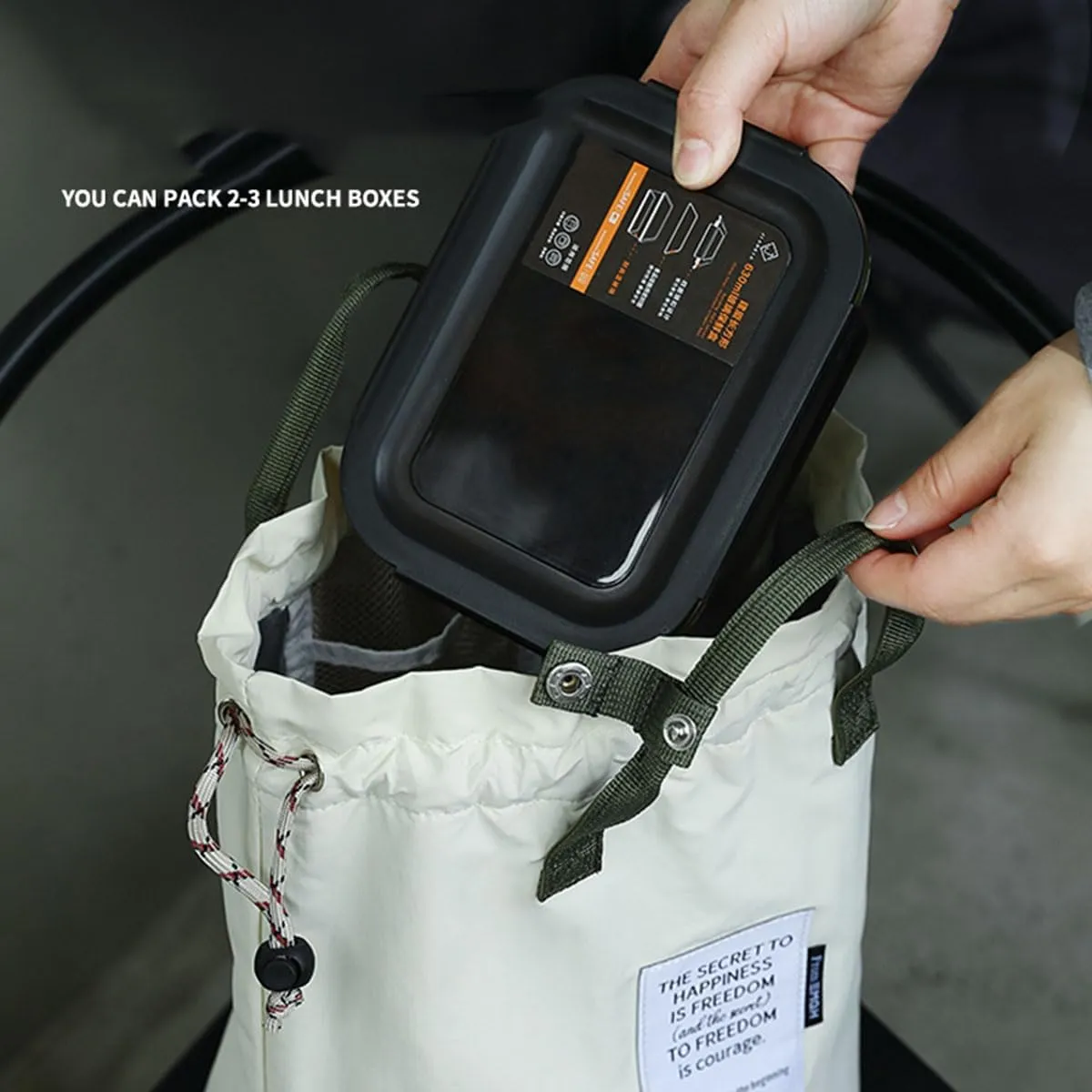 Japanese Style Bento Bag Portable Insulated Lunch Bag with Drawstring Closure for Work and Picnic