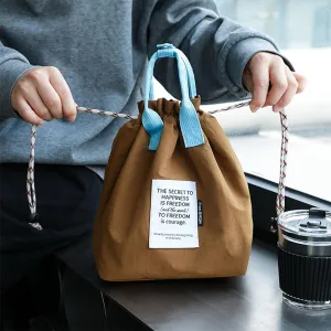 Japanese Style Bento Bag Portable Insulated Lunch Bag with Drawstring Closure for Work and Picnic