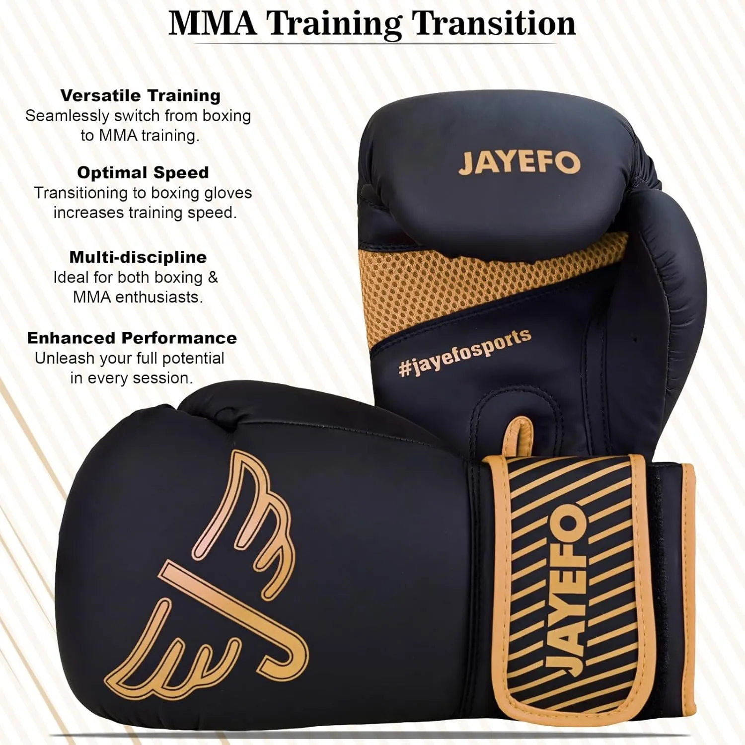 Jayefo R-58 Boxing Gloves | Unisex Pro Training for Kickboxing, MMA, Muay Thai | Heavy Punching Bag Gloves, Focus Pad Mitts | Ventilated Palm