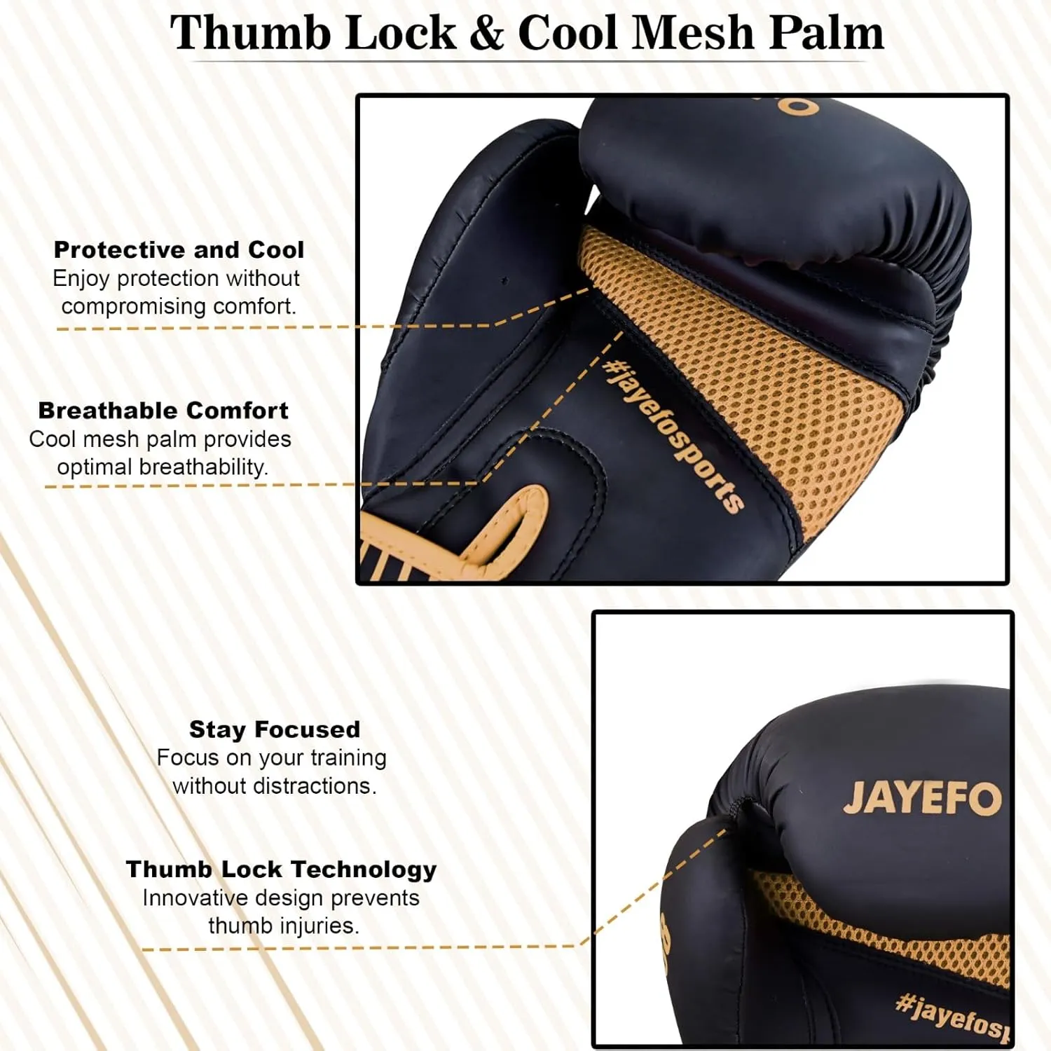 Jayefo R-58 Boxing Gloves | Unisex Pro Training for Kickboxing, MMA, Muay Thai | Heavy Punching Bag Gloves, Focus Pad Mitts | Ventilated Palm