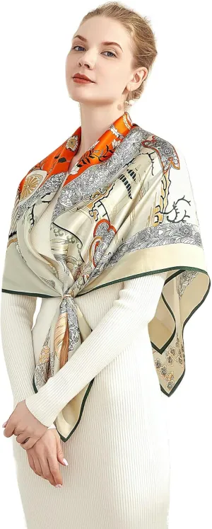 Jeelow 100% Luxurious Mulberry Silk Extra Large Square Scarf Shawl Wrap For Women 16 Mommes 42x42 Inch For Evening Dresses
