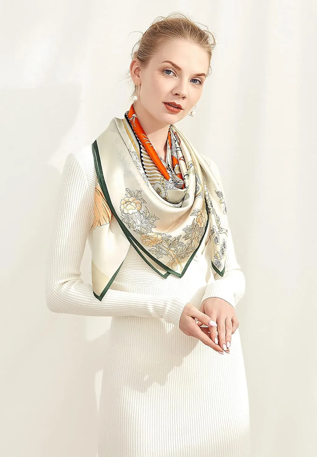 Jeelow 100% Luxurious Mulberry Silk Extra Large Square Scarf Shawl Wrap For Women 16 Mommes 42x42 Inch For Evening Dresses