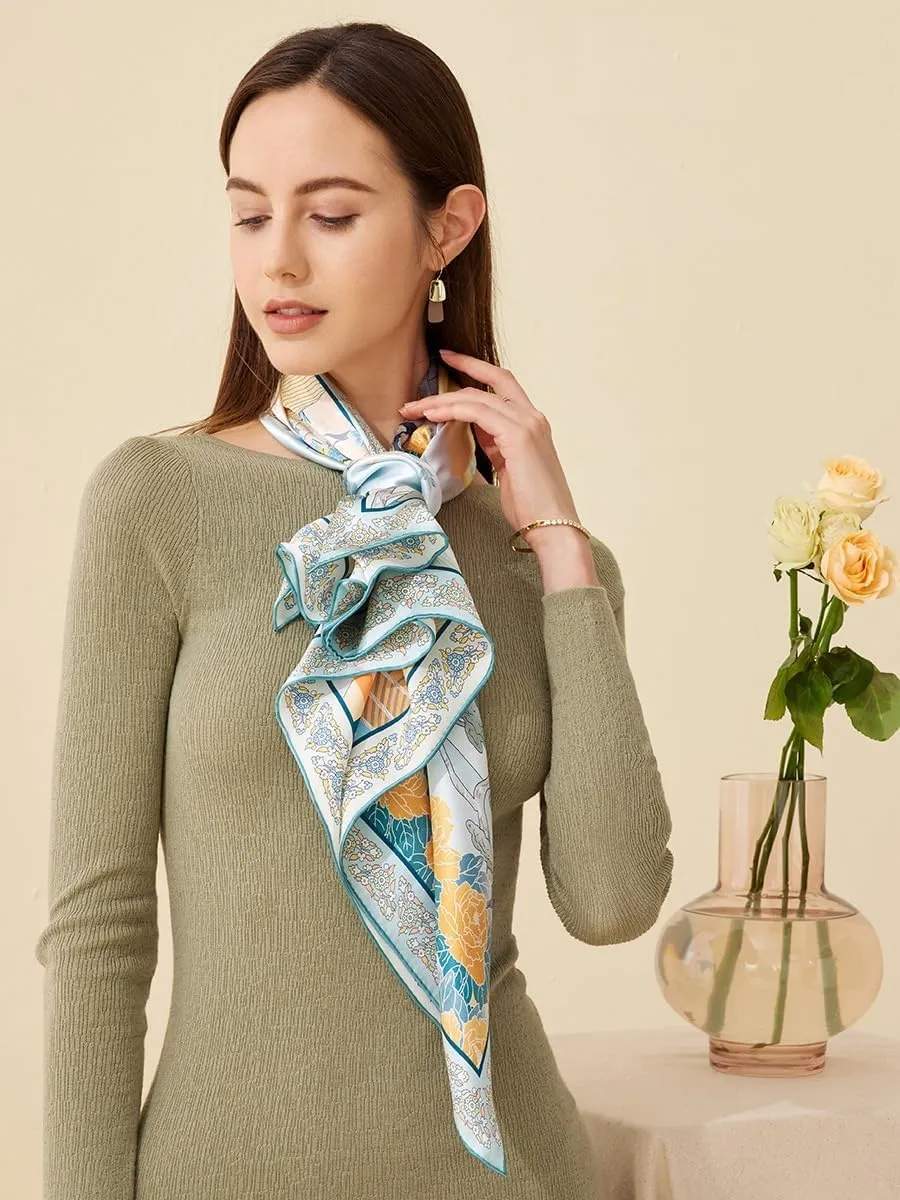Jeelow 100 Real Mulberry Silk Scarfs 35x35 Or 25x25 Inch Square Shawl Wrap For Women Hair Wrapping