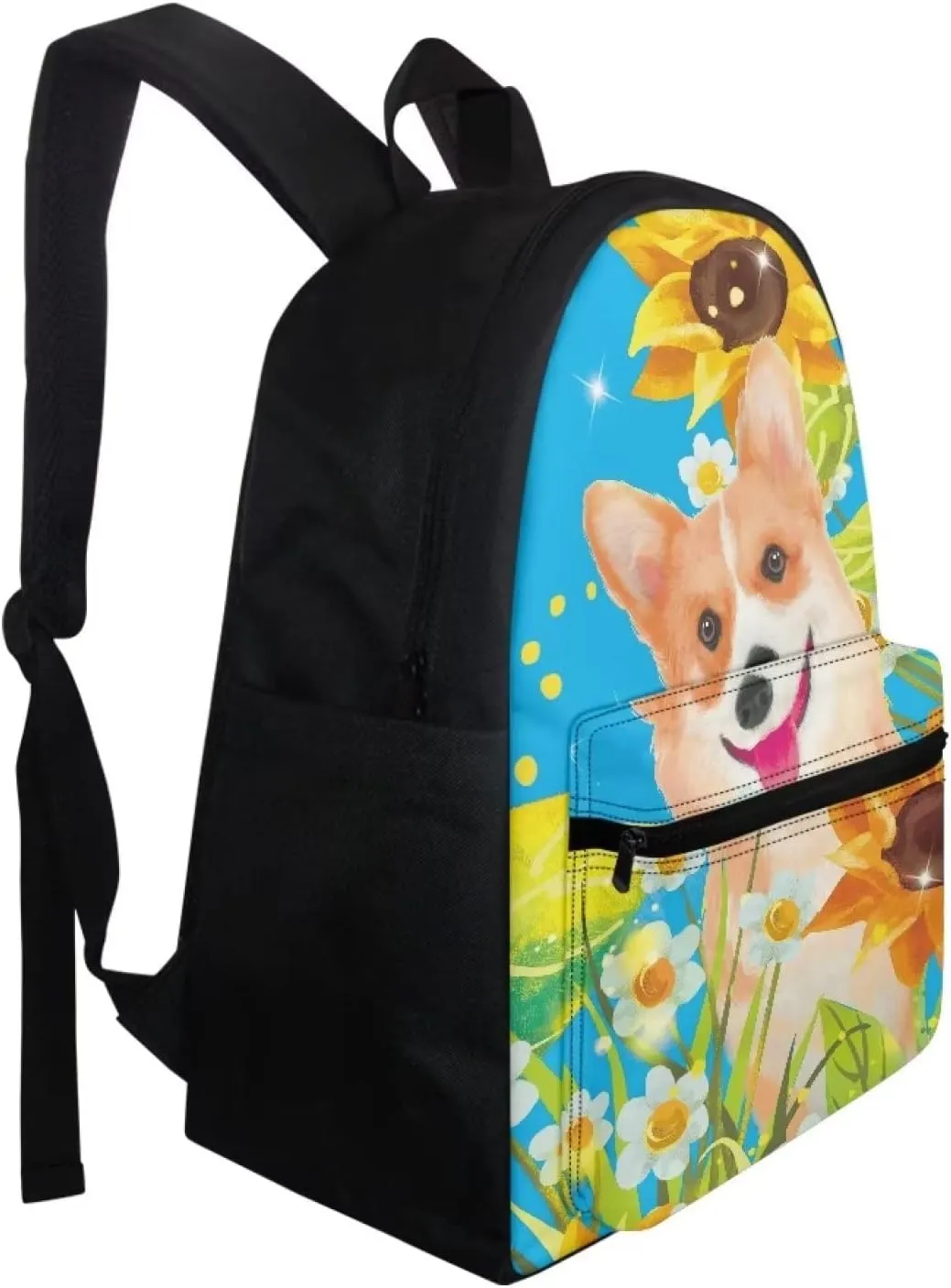 Jeiento School Backpack with Shiba Inu Sunflower Pattern Collage Daypack Large Capacity Multifunctional Backpacks for Outdoor Activities
