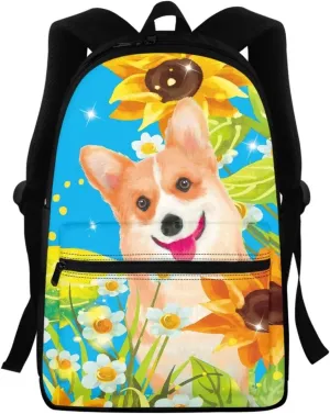 Jeiento School Backpack with Shiba Inu Sunflower Pattern Collage Daypack Large Capacity Multifunctional Backpacks for Outdoor Activities