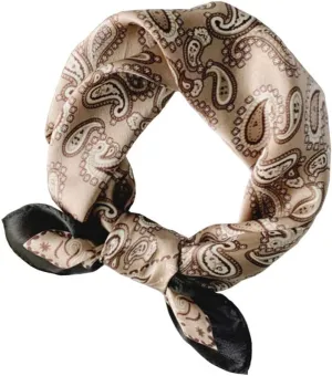 JERLA Women's Men's Small Square satin 100% Real Mulberry Silk Scarfs paisley Hair head face scarf 21" x 21" (C-paisly khaki)