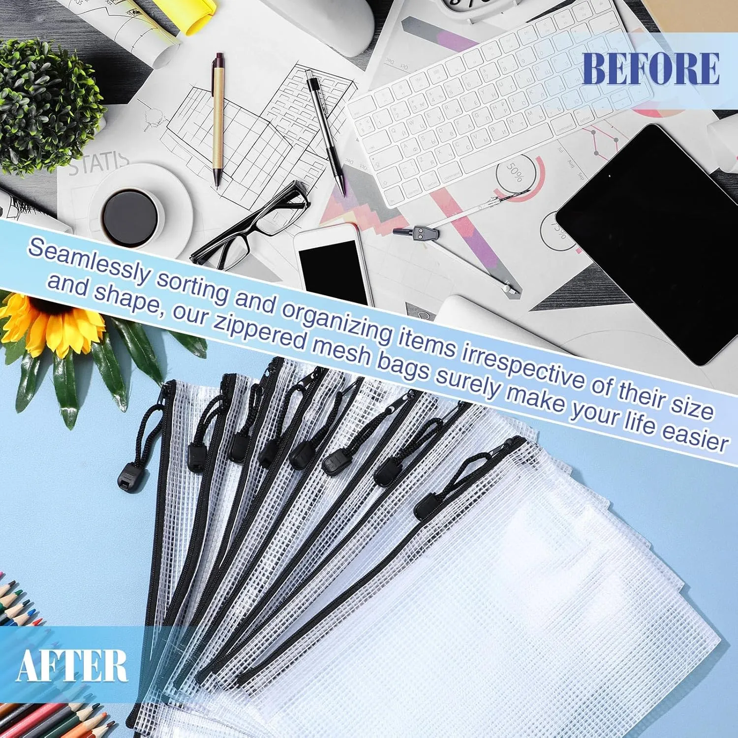 Jetec 32 Pcs Mesh Zipper Bags Toy Storage Bikini Organizer Bags Waterproof Zipper Pouches Reusable Puzzle Pouch Multipurpose for Organizing Storage Office(Black,9 x 7 Inch)