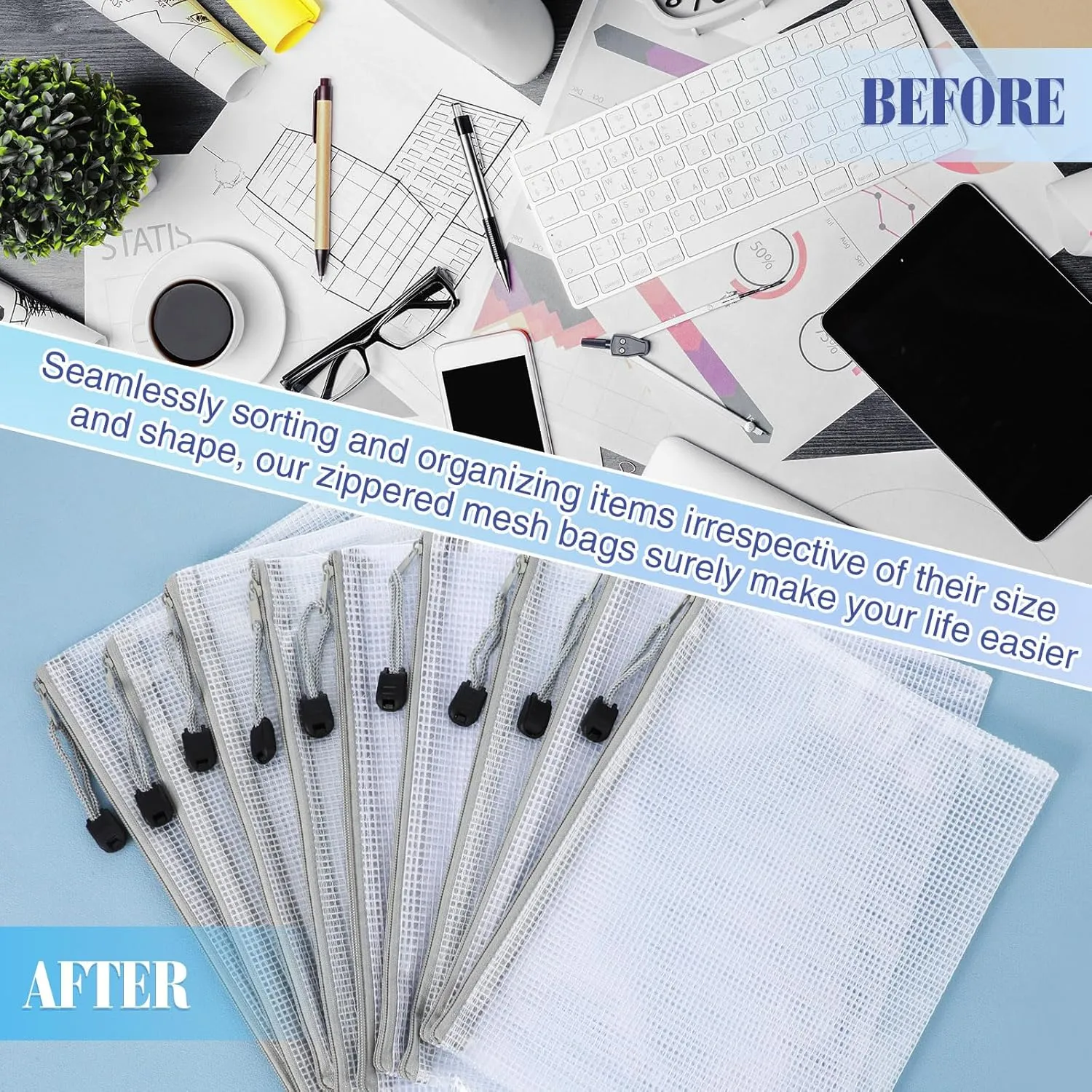 Jetec 32 Pcs Mesh Zipper Bags Toy Storage Bikini Organizer Bags Waterproof Zipper Pouches Reusable Puzzle Pouch Multipurpose for Organizing Storage Office(Grey,9 x 7 Inch)