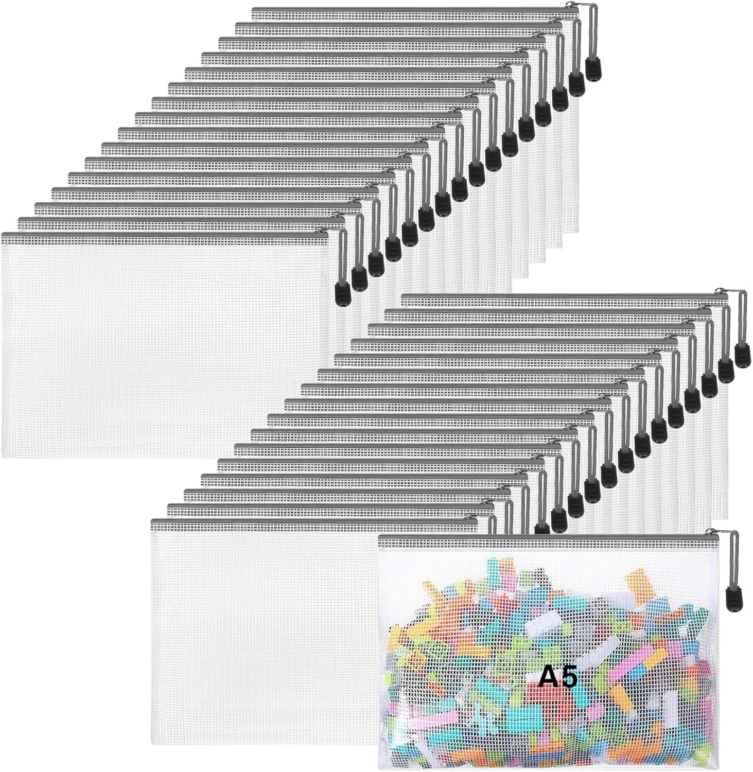 Jetec 32 Pcs Mesh Zipper Bags Toy Storage Bikini Organizer Bags Waterproof Zipper Pouches Reusable Puzzle Pouch Multipurpose for Organizing Storage Office(Grey,9 x 7 Inch)