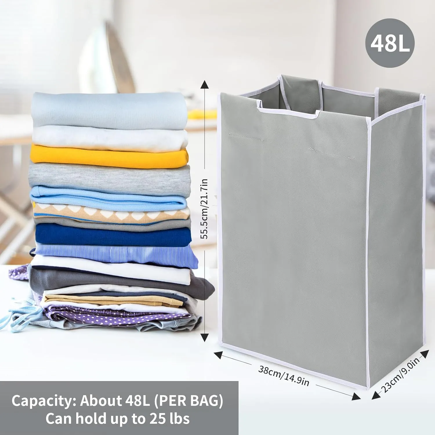 Jhua 3 Bag Laundry Sorter Replacement Bags, 3 Pack Large Hamper Cart Removable Replacement Bags, 600D Laundry Hamper Liner Laundry Storage Organizer Replacement Bags (Gray)