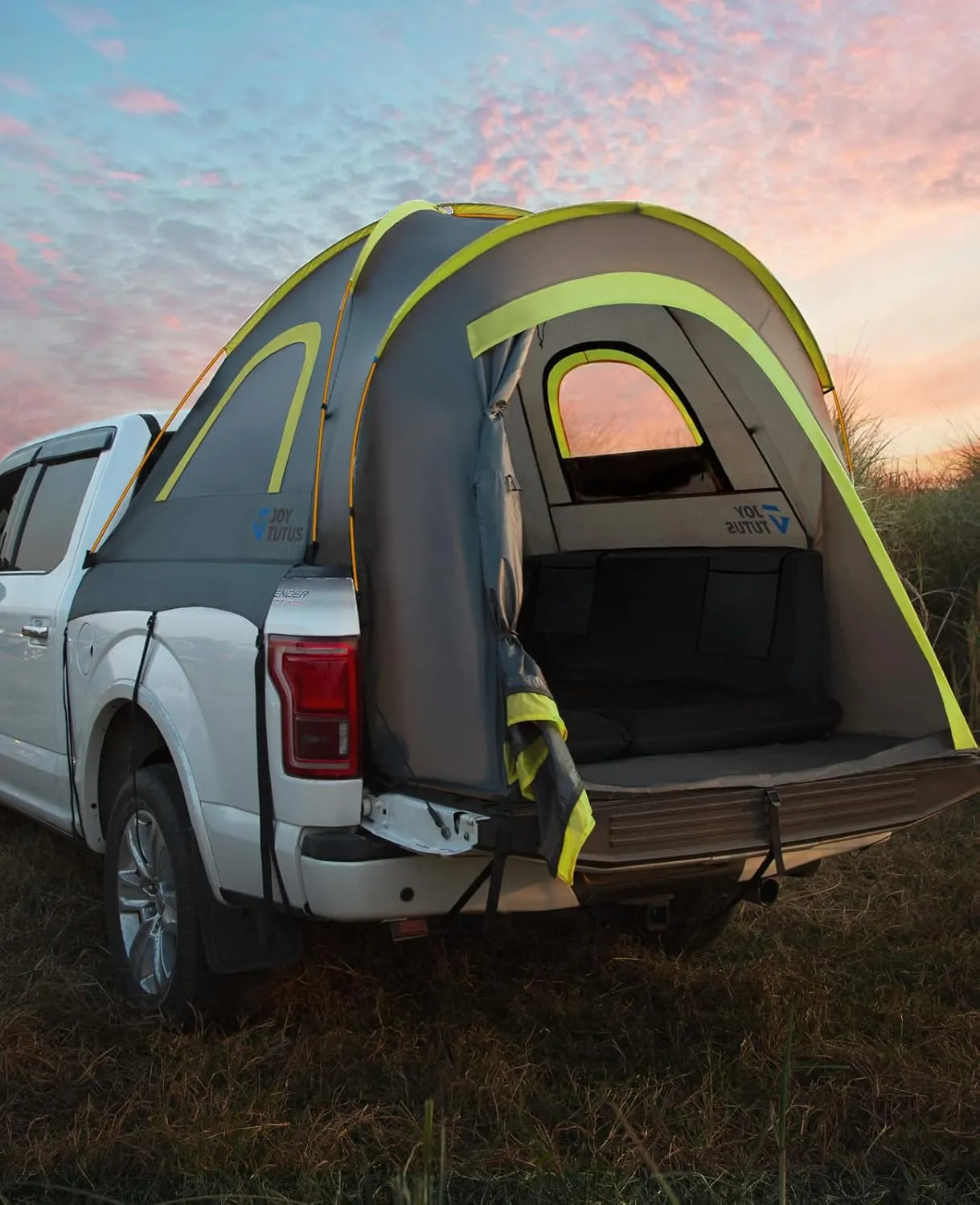JOYTUTUS Pickup Truck Tent 6.5ft 2.0, Waterproof PU2000mm Double Layer for 2 Person, Portable Truck Bed Tent with Rainfly, Green, Aluminum Pole