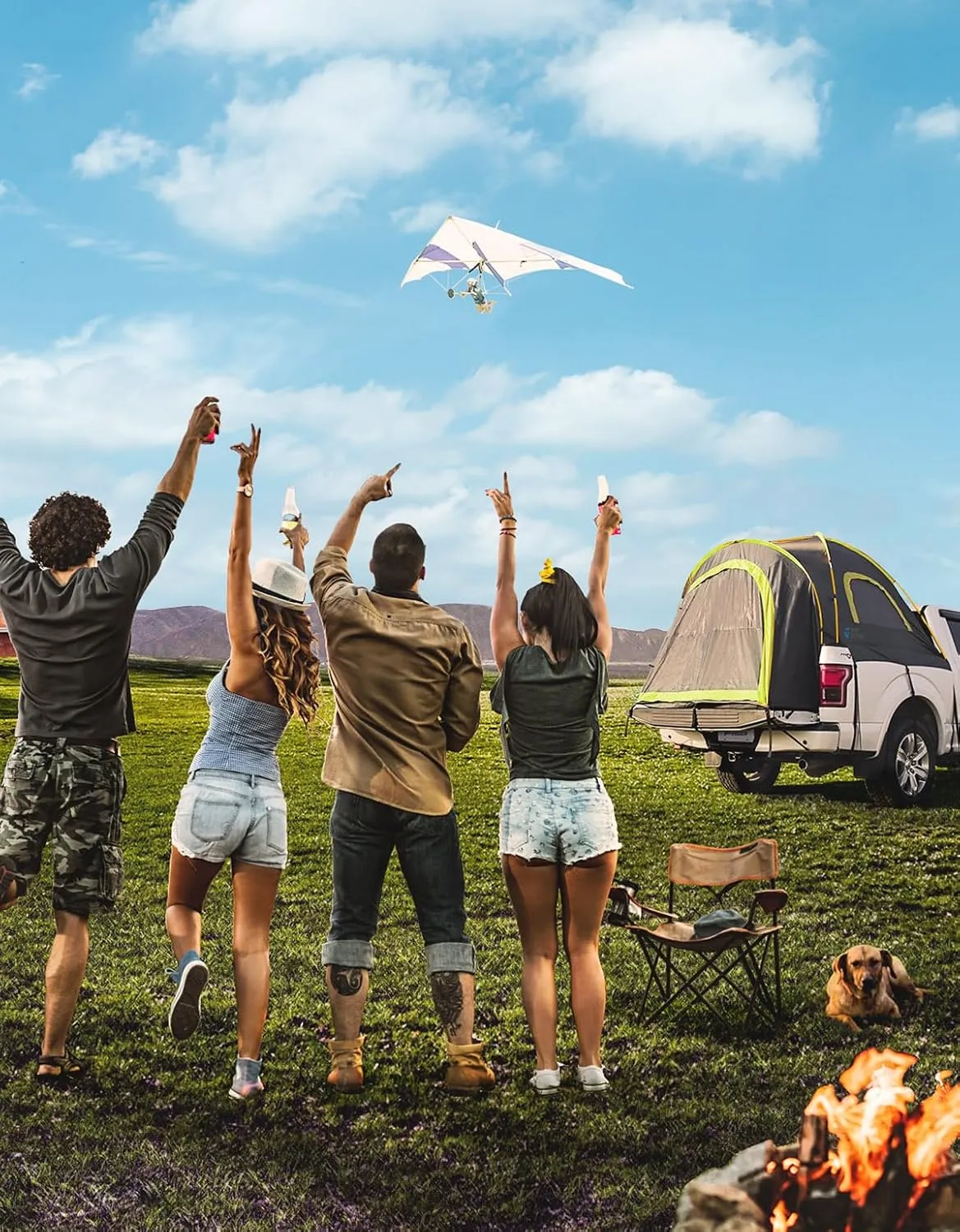 JOYTUTUS Pickup Truck Tent 6.5ft 2.0, Waterproof PU2000mm Double Layer for 2 Person, Portable Truck Bed Tent with Rainfly, Green, Aluminum Pole