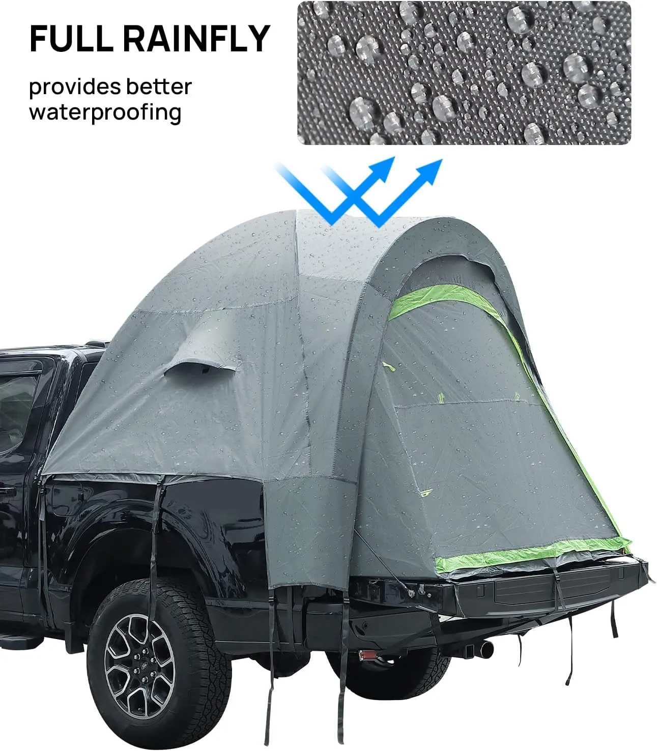 JOYTUTUS Pickup Truck Tent 6.5ft 2.0, Waterproof PU2000mm Double Layer for 2 Person, Portable Truck Bed Tent with Rainfly, Green, Aluminum Pole