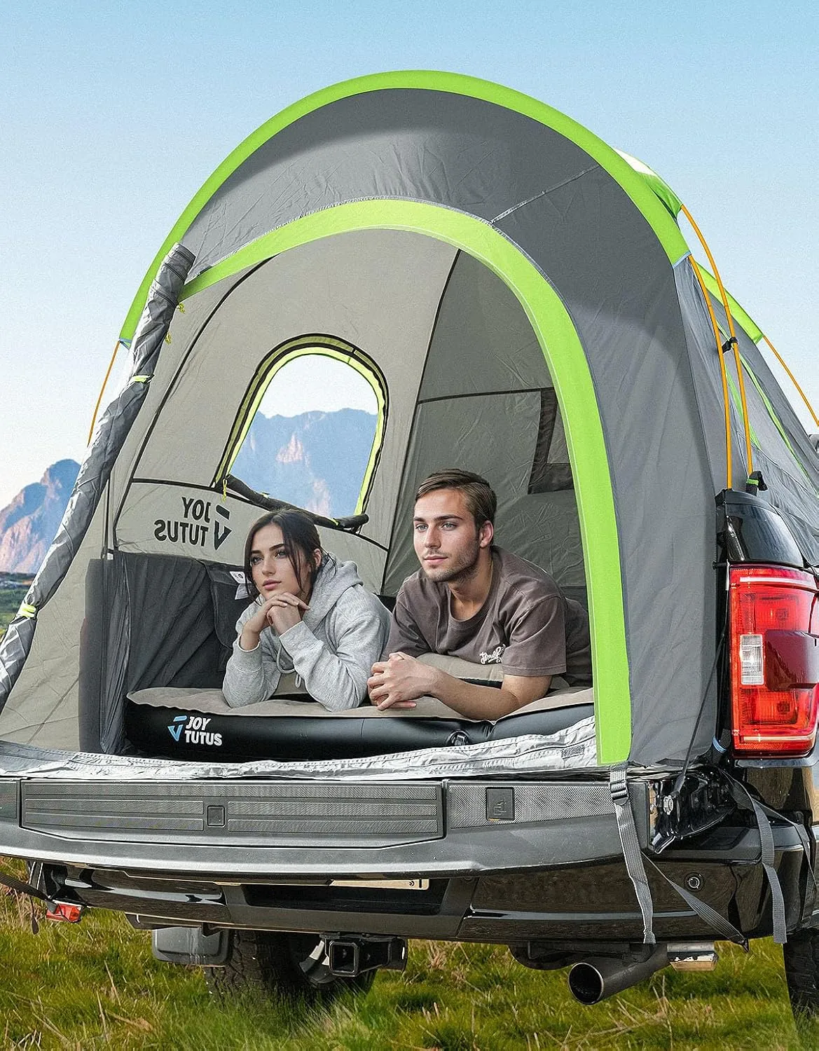 JOYTUTUS Pickup Truck Tent 6.5ft 2.0, Waterproof PU2000mm Double Layer for 2 Person, Portable Truck Bed Tent with Rainfly, Green, Aluminum Pole
