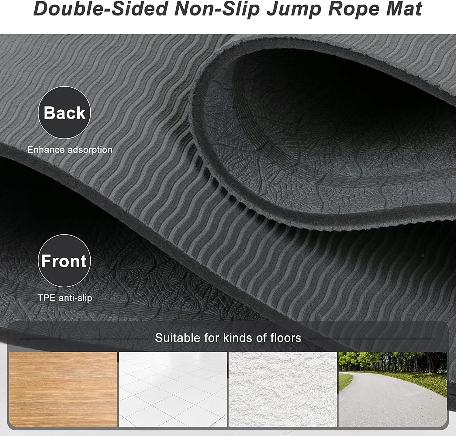 Jump Rope Mat 71"/63"x24" Larger Non-Slip Indoor Outdoor Exercise Fitness Mat, High-Density Workout Shock Absorption for Home Gym Flooring Concrete Jumping Rope