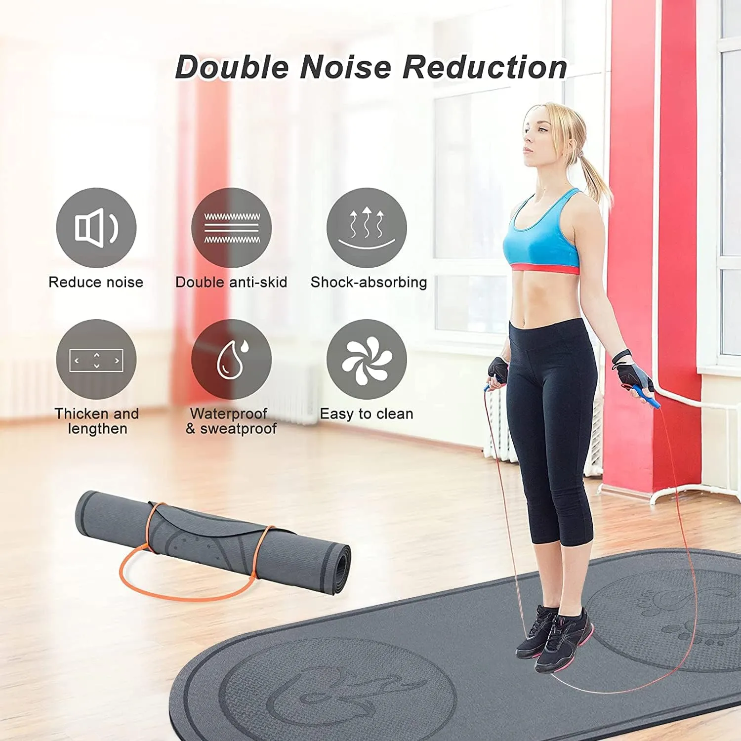 Jump Rope Mat 71"/63"x24" Larger Non-Slip Indoor Outdoor Exercise Fitness Mat, High-Density Workout Shock Absorption for Home Gym Flooring Concrete Jumping Rope