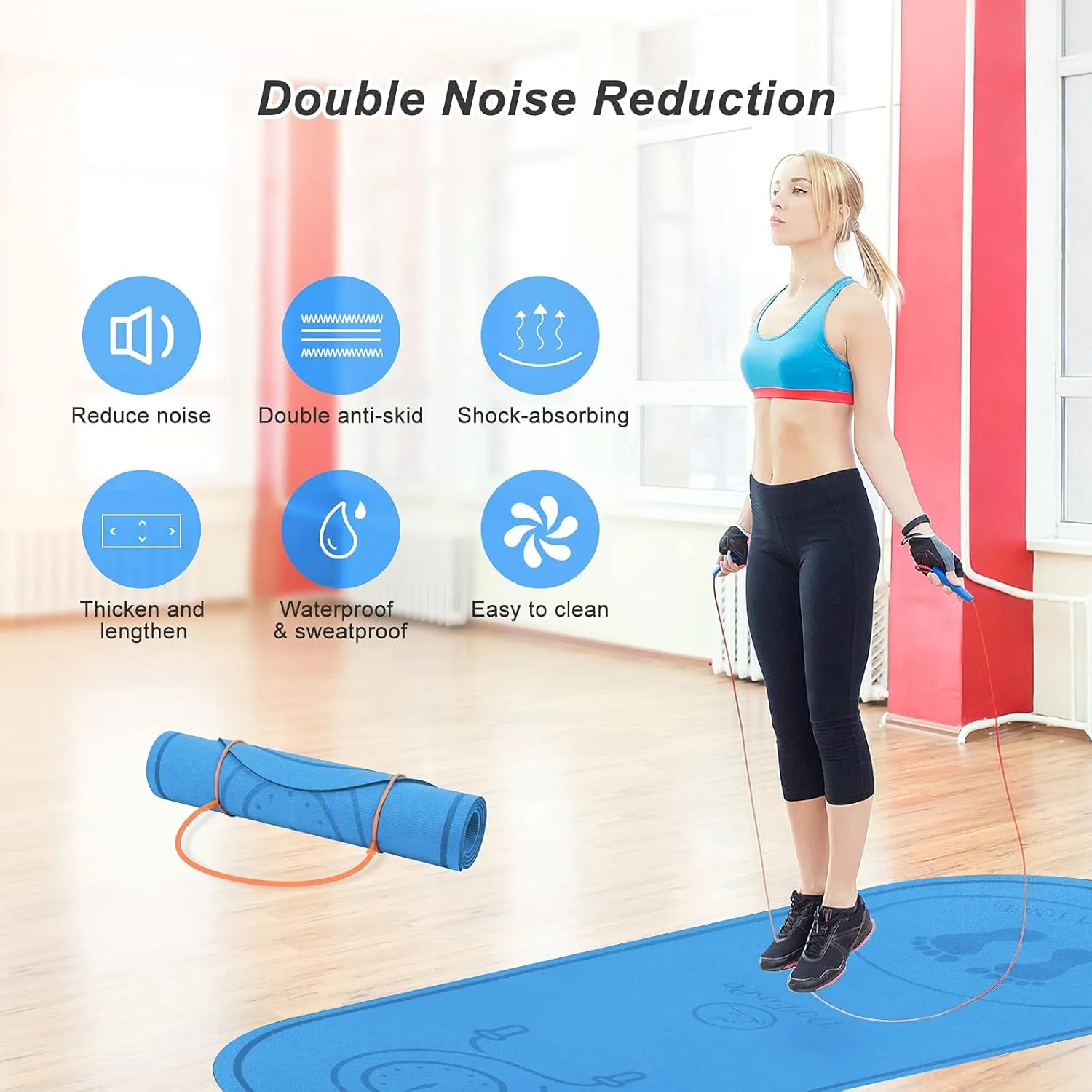 Jump Rope Mat 71"/63"x24" Larger Non-Slip Indoor Outdoor Exercise Fitness Mat, High-Density Workout Shock Absorption for Home Gym Flooring Concrete Jumping Rope