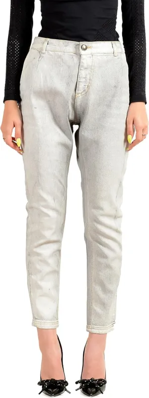 Just Cavalli Women's Coated Denim Gray Pants US 26 IT 40