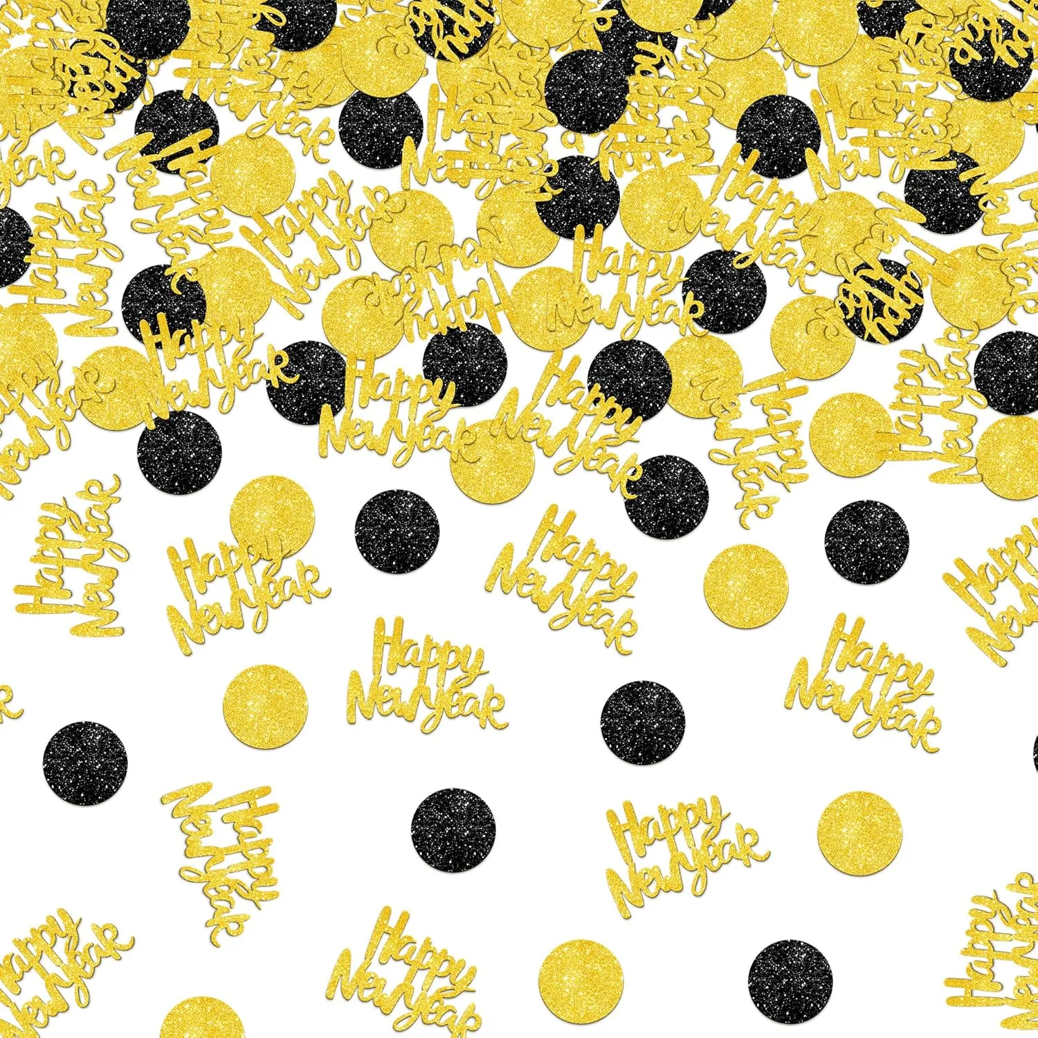 KatchOn Glitter Gold and Black Happy New Year Confetti - Pack of 200 | New Years Eve Party Supplies and Table Decorations 2025