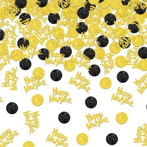 KatchOn Glitter Gold and Black Happy New Year Confetti - Pack of 200 | New Years Eve Party Supplies and Table Decorations 2025