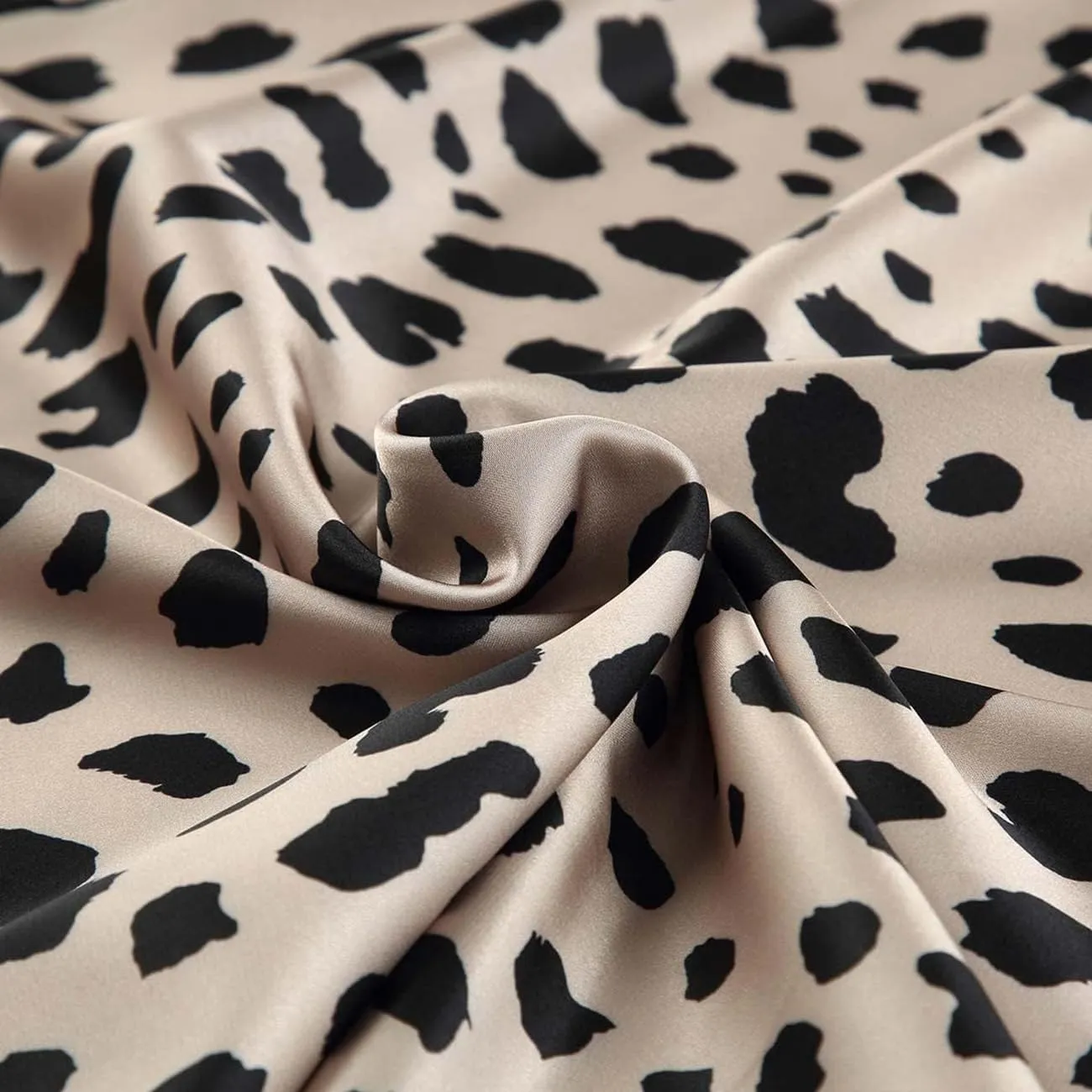 Keasmto Leopard Print Skirt for Women Cheetah High Waist Silk Satin Elasticized Skirts