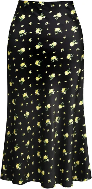 Keasmto Leopard Print Skirt for Women Cheetah High Waist Silk Satin Elasticized Skirts