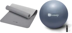 KEEP Yoga Mat Non Slip, Hot Yoga Mat for Women, 72"x24" Double-Color & KEEP Anti-Burst Exercise Ball, Thickened Yoga Ball with Pump